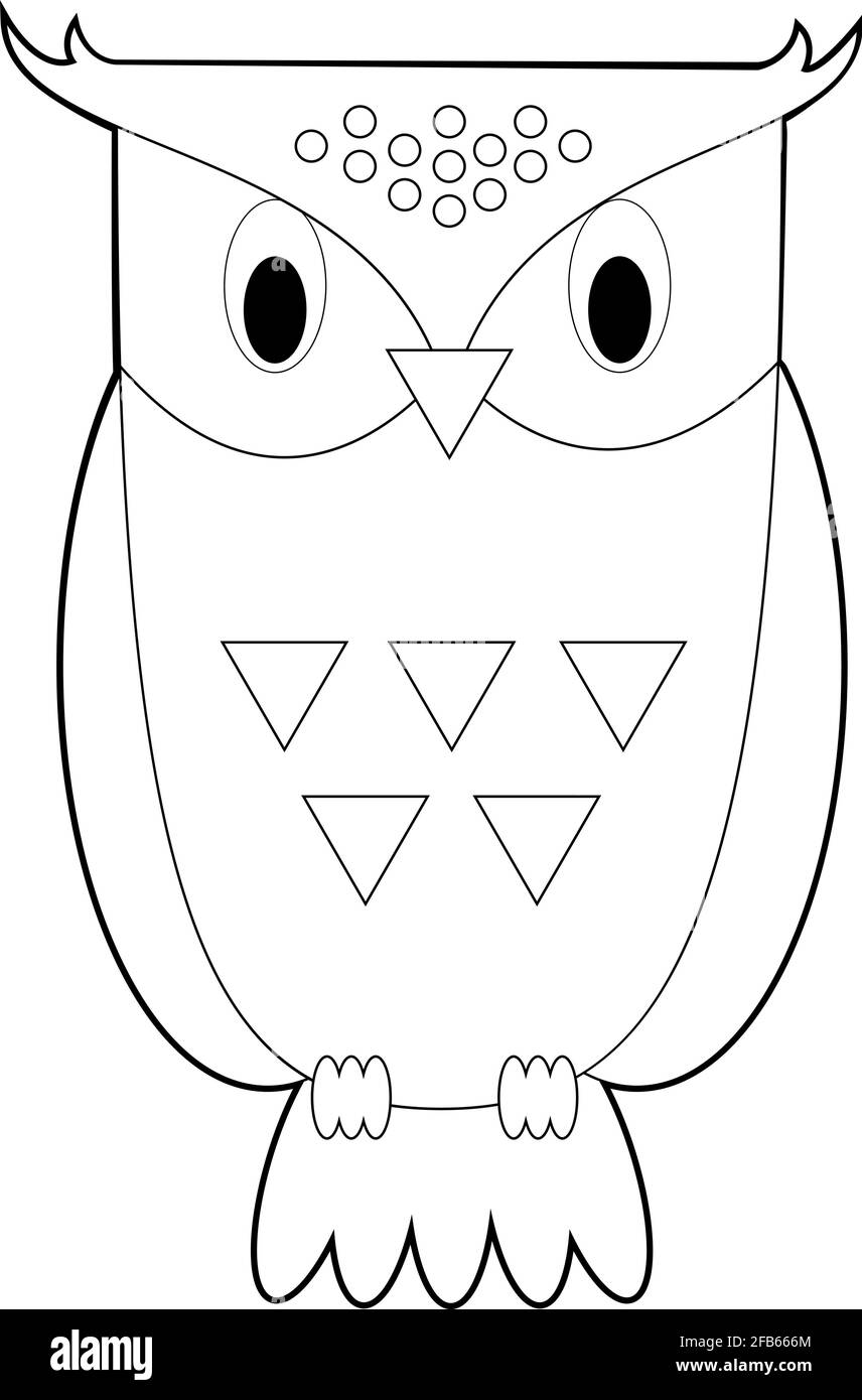 Easy Coloring drawings of animals for little kids: Owl Stock Vector