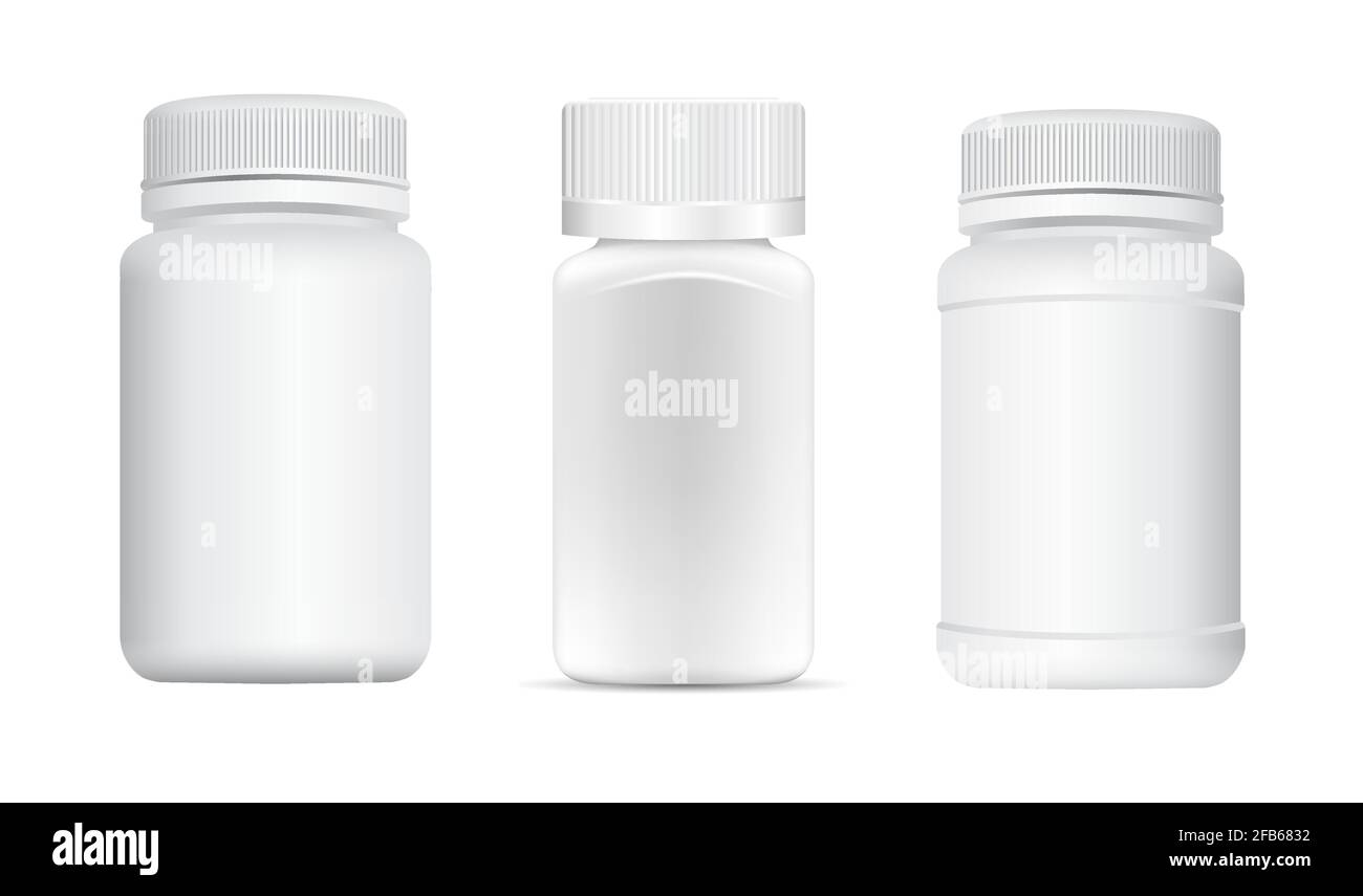 Pill tub. Supplement bottle mockup, capsule jar, small container sample