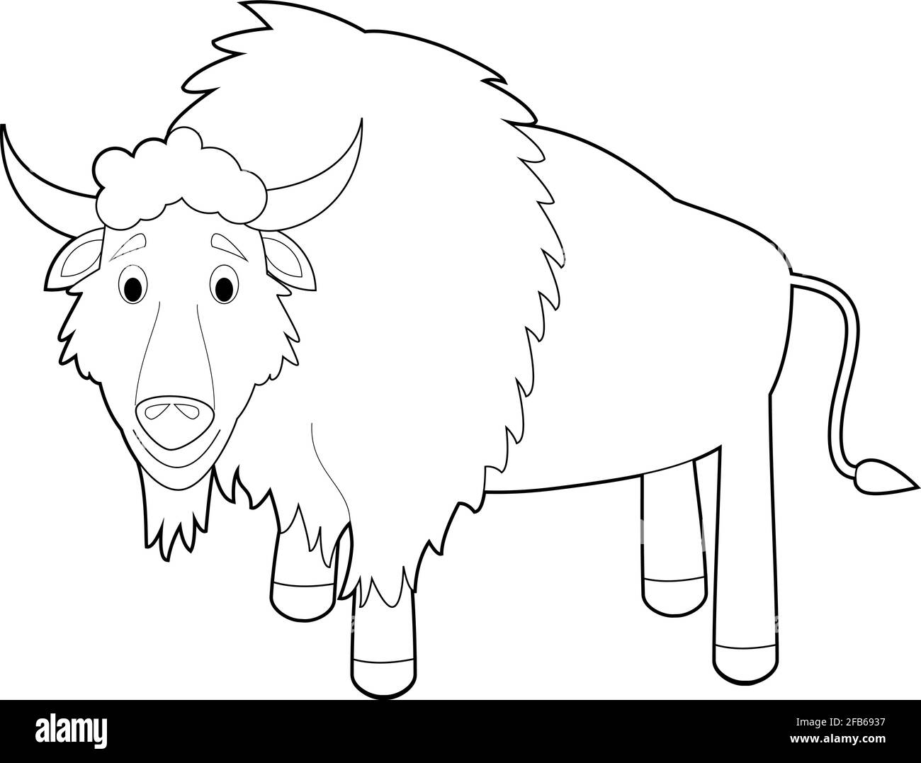 Easy Coloring drawings of animals for little kids: Buffalo Stock Vector