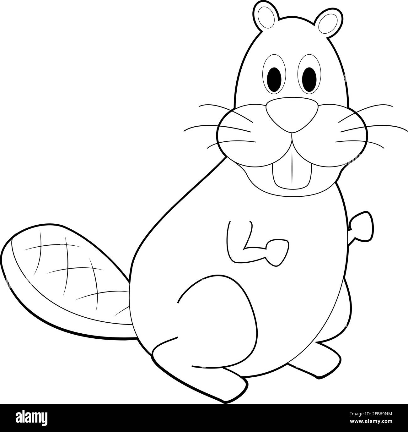 Easy Coloring drawings of animals for little kids: Beaver Stock Vector