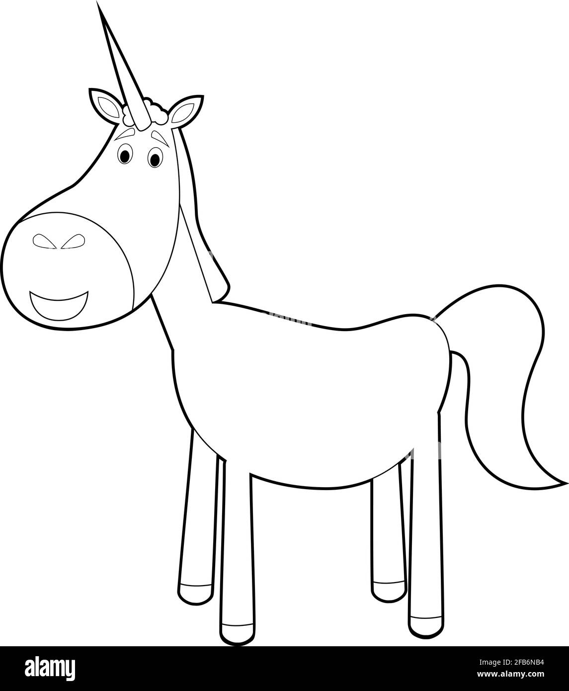 Easy Coloring drawings of animals for little kids: Unicorn Stock Vector