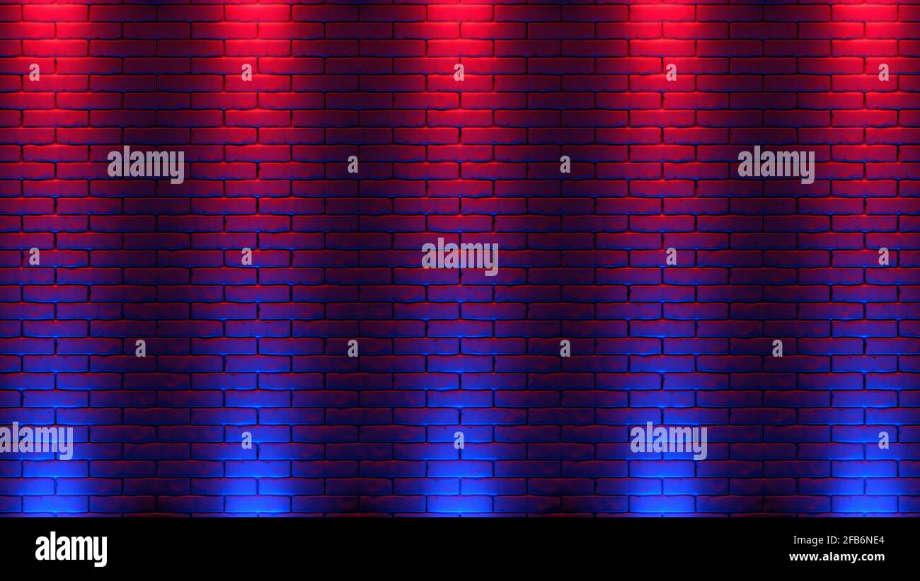 Brick wall background, neon light. 3d illustration Stock Photo - Alamy