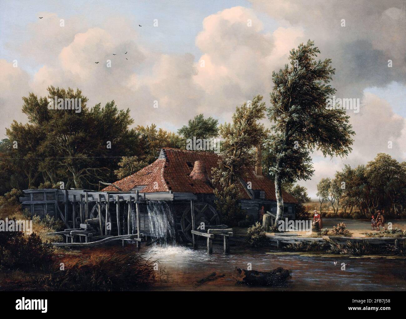 A Watermill - Meindert Hobbema, 1664 Stock Photo