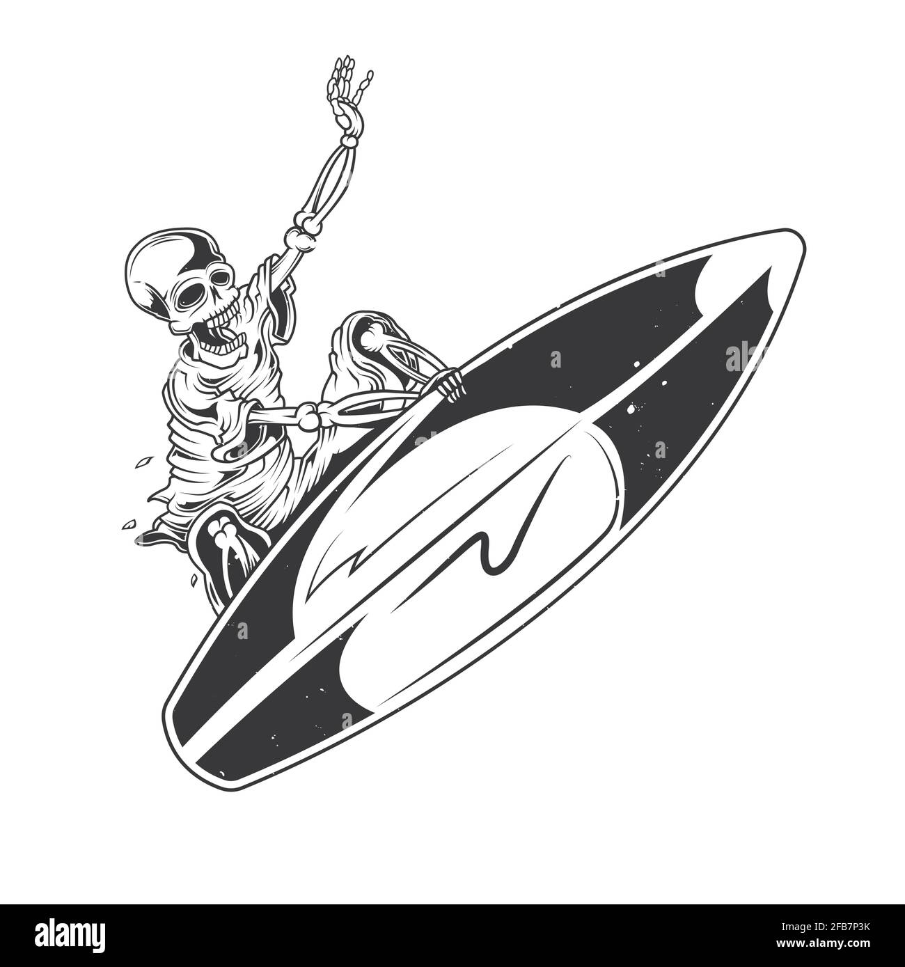 Illustration of skeleton on surfing board Stock Vector
