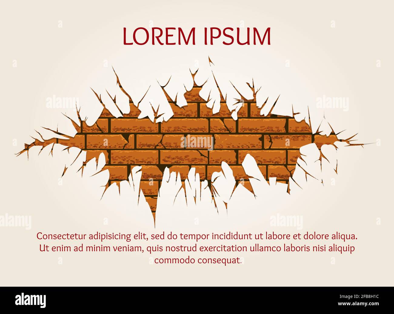 old cracked brick wall vector with sample text Stock Vector