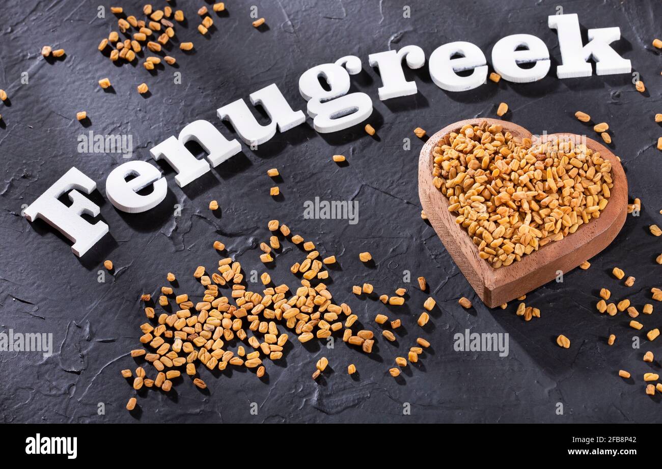 Fenugreek seeds. Trigonella foenum-graecum. Stock Photo
