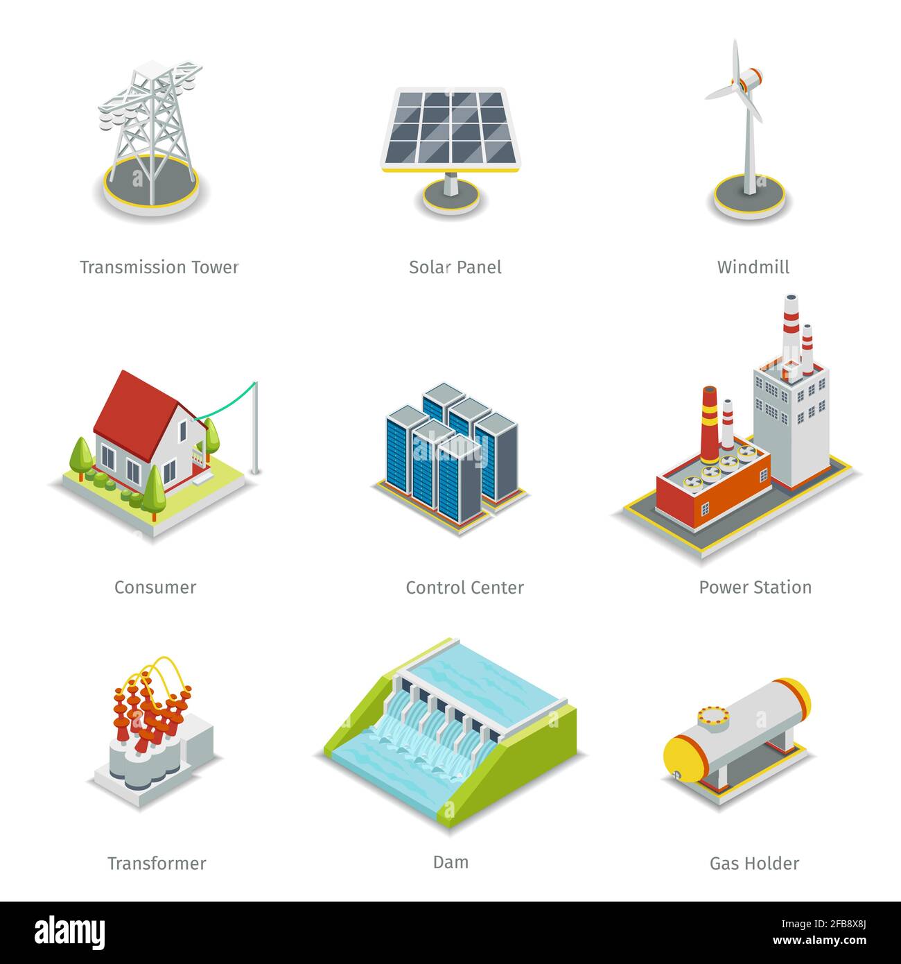smart grid elements. power smart grid items vector set Stock Vector