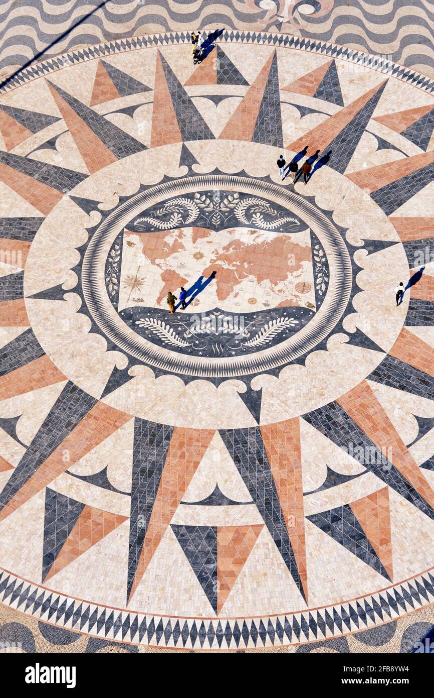 The compass pavement in front of the Monument of the Discoveries. Lisbon, Portugal Stock Photo