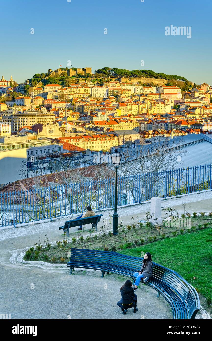 Sao Pedro de Alcantara belvedere, one of the best view points of the old city of Lisbon. Portugal Stock Photo