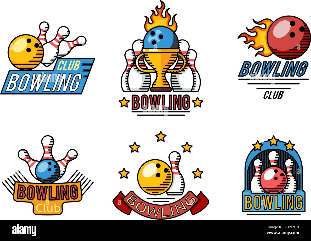 Bowling logos, bowling labels or bowling badges in flat line style ...