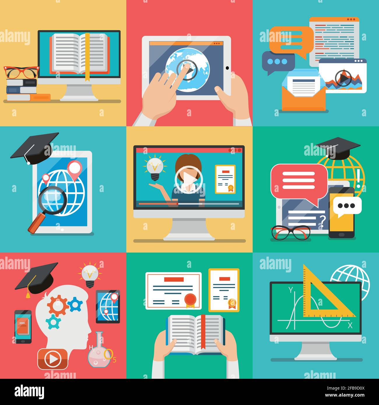 Online education icons or vector flat education concepts Stock Vector ...