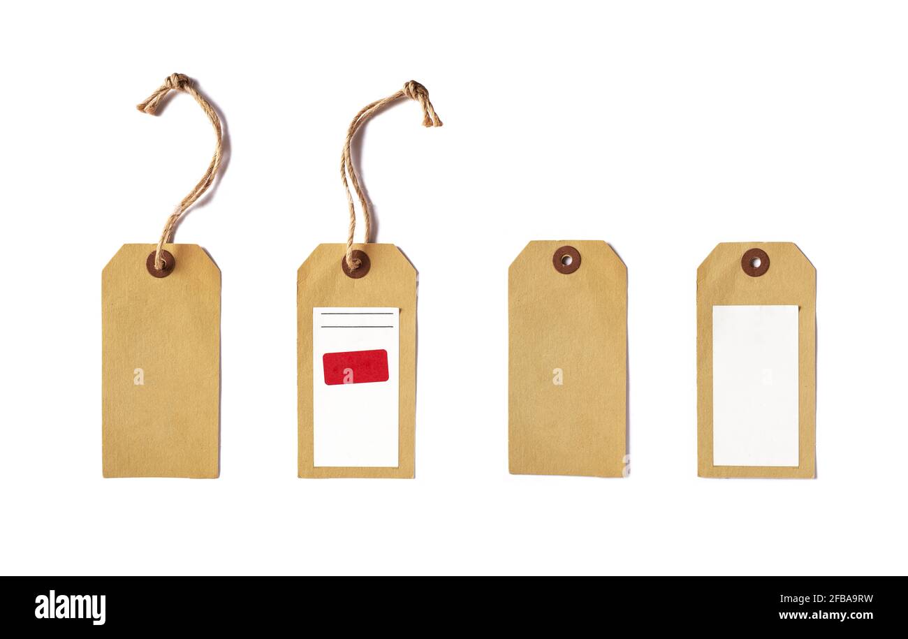 Cardboard hang tags for labelling. Stock Photo