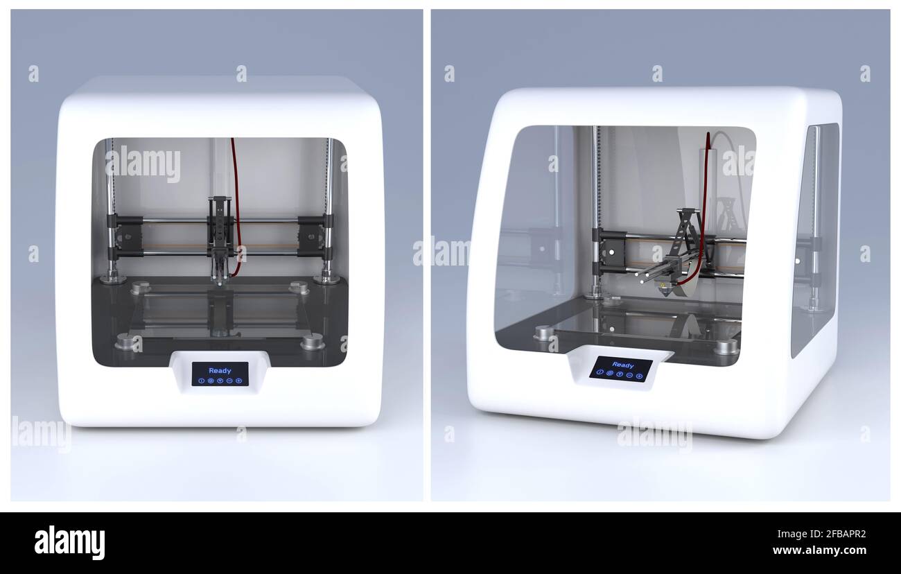 3D printer model prototype, modern printing technology illustration Stock Photo