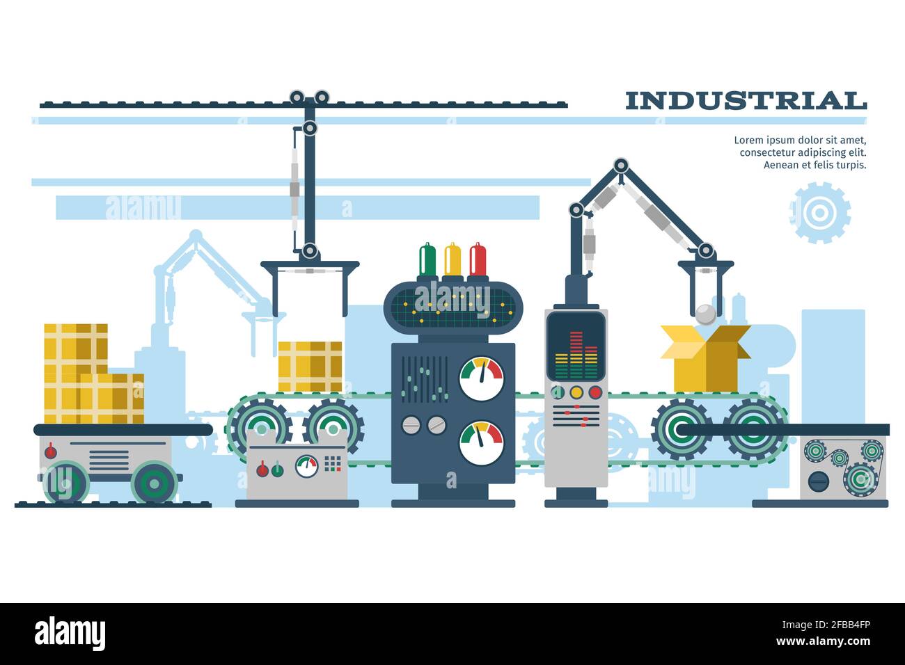 Industrial conveyor belt line vector illustration. Conveyor process