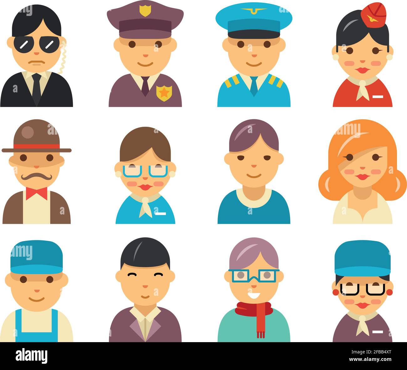 Aviation flat avatar icons Airport characters in flat style vector illustration Service airport people police security and captain hostess airplane Stock Vector Image Art Alamy