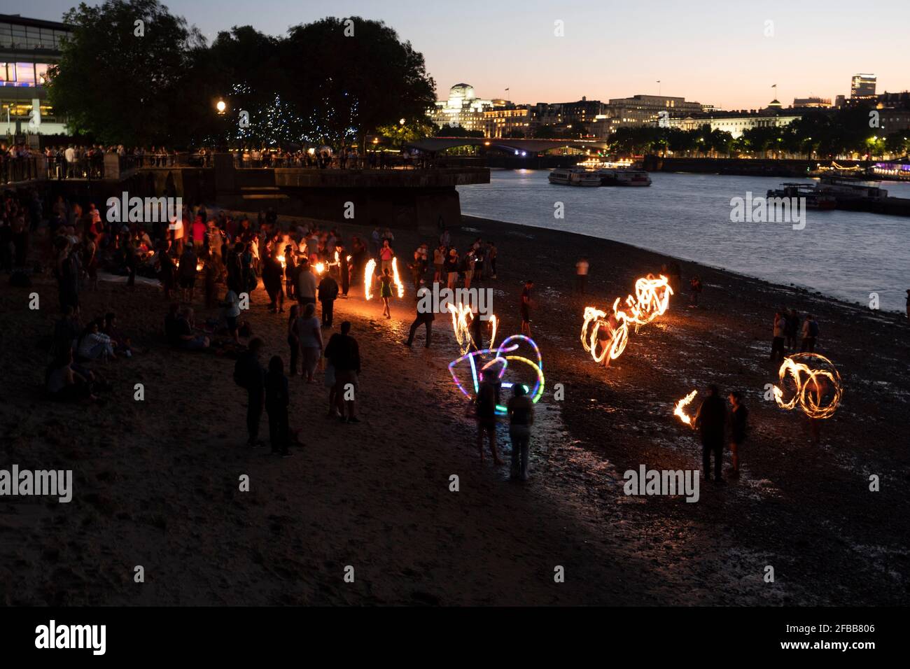 Fire Spinners, Southbank, London Stock Photo