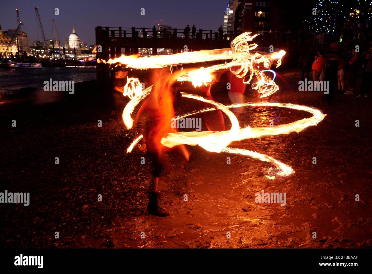 Fire Spinners, Southbank, London Stock Photo