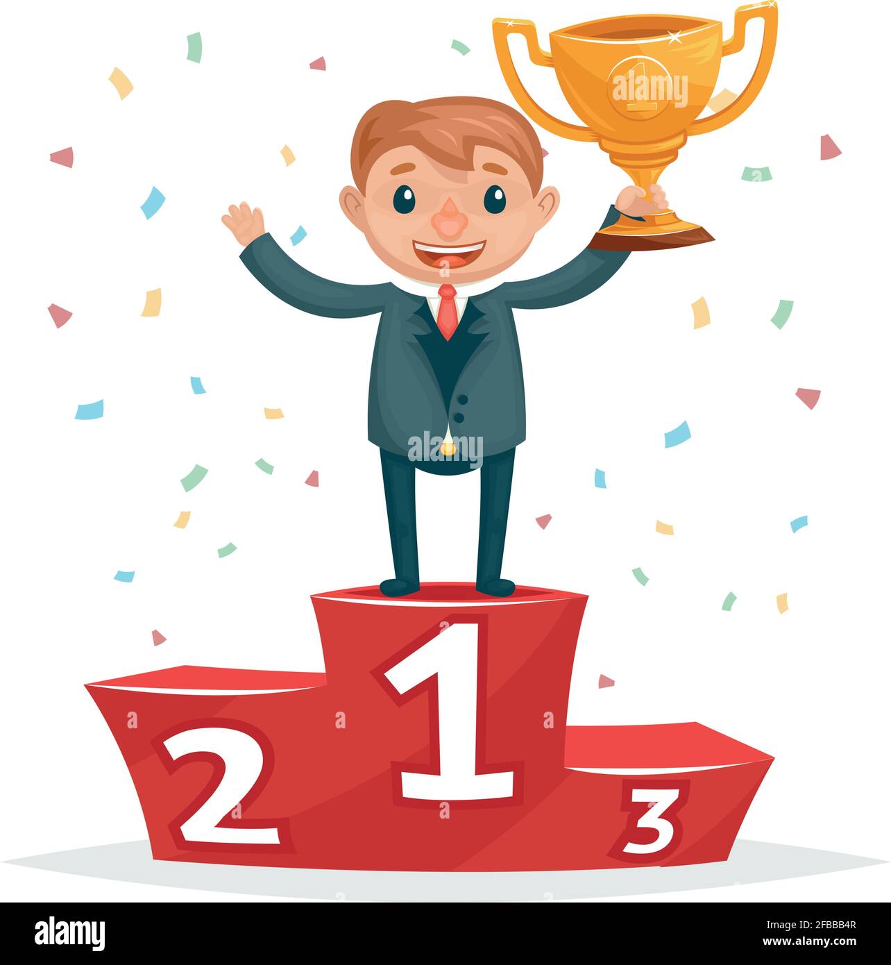 Cartoon successful smiling business man with golden award on winners  podium. Businessman with golden cup, success man win gold cup illustration  Stock Vector Image & Art - Alamy