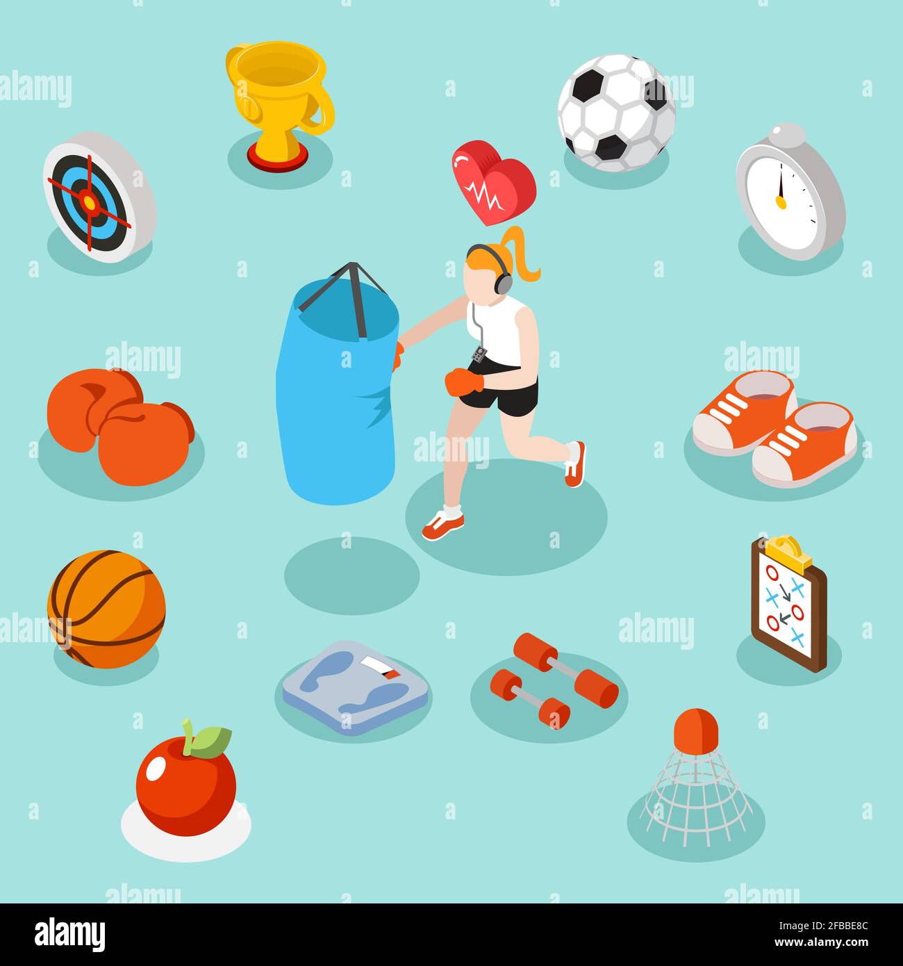 Isometric sport lifestyle and fitness flat 3d vector concept. Set of ...