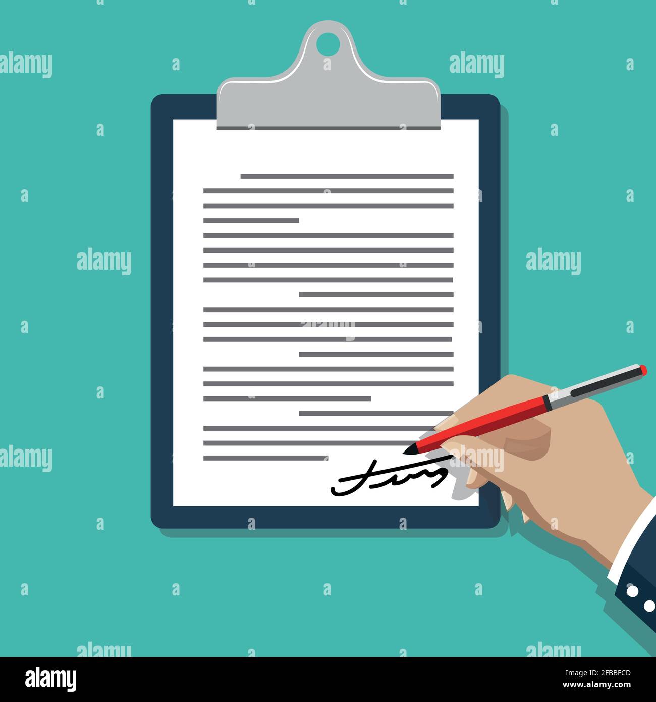 Hand signing document. Man writing on paper contract documents