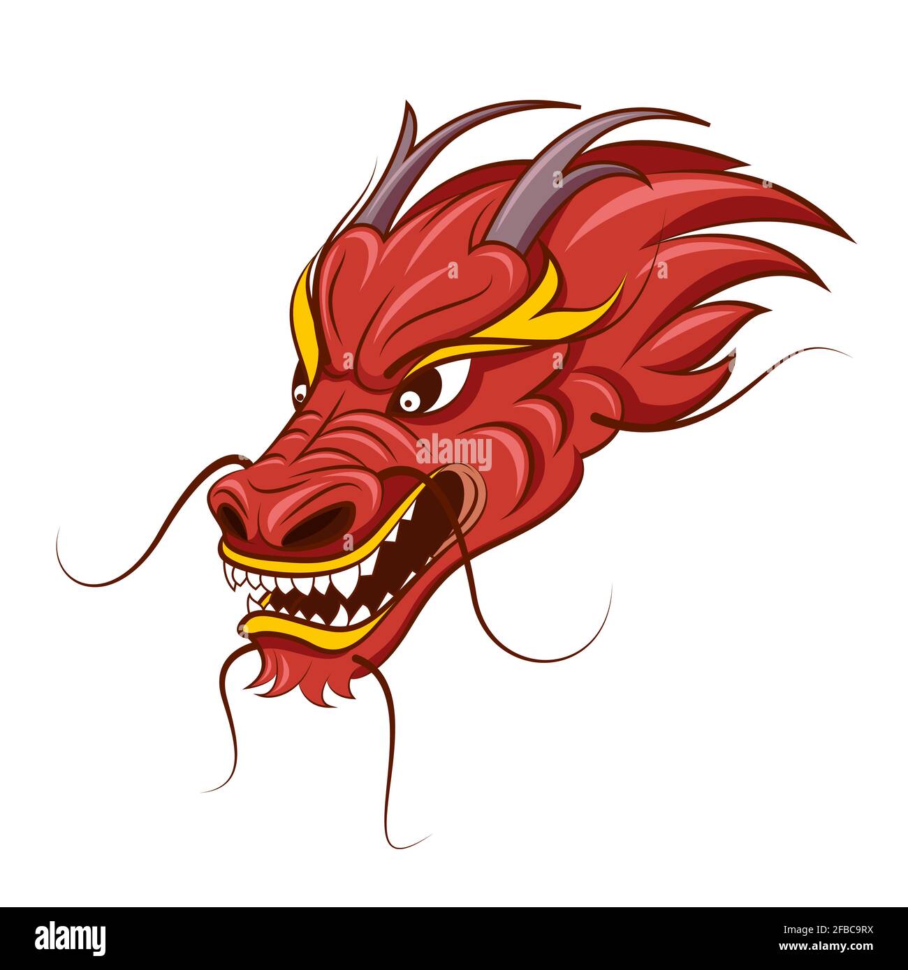 Chinese dragon vector illustration. Tattoo of red dragon, head of traditional dragon Stock Vector