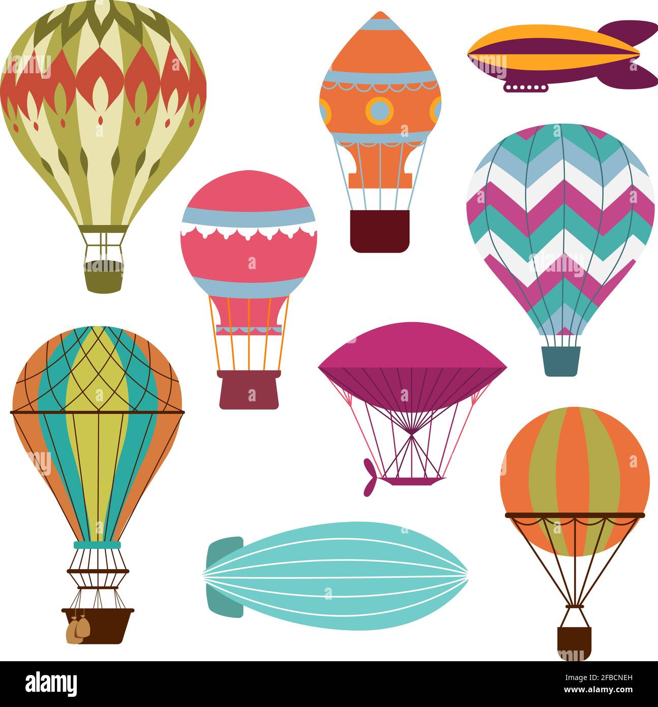 Retro hot air balloons set for transportation flying, vector ...