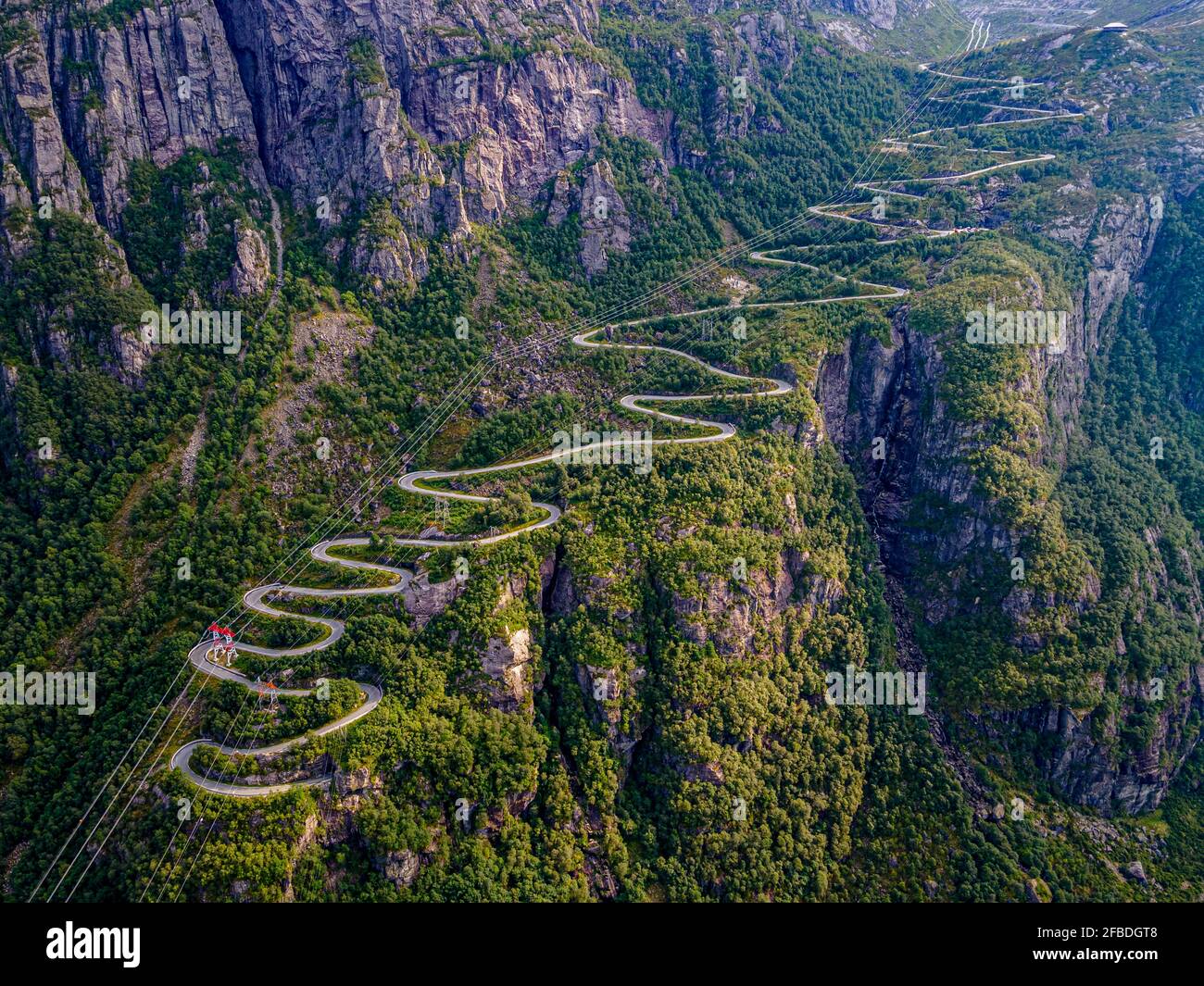 Norway Rogaland Lysebotn Aerial View Of Cable Cars And Road Winding Along Steep Cliff Stock Photo Alamy