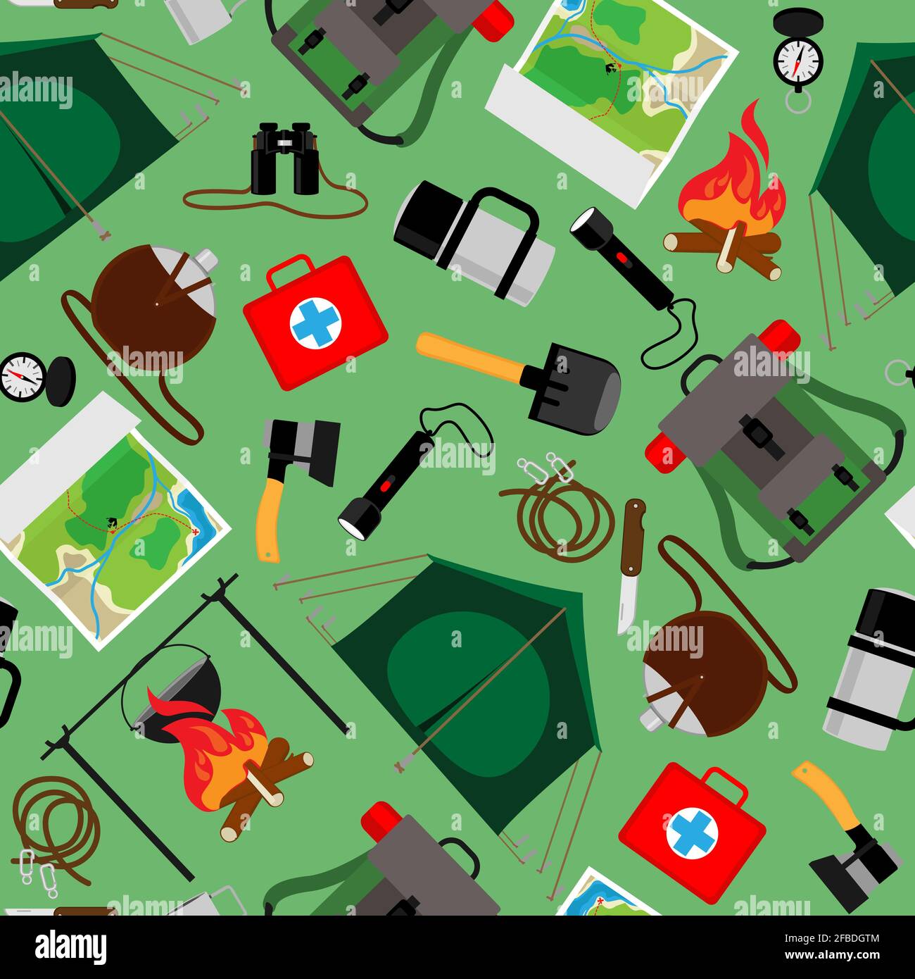 Forest camp seamless pattern. Vector tourist camping background with ...