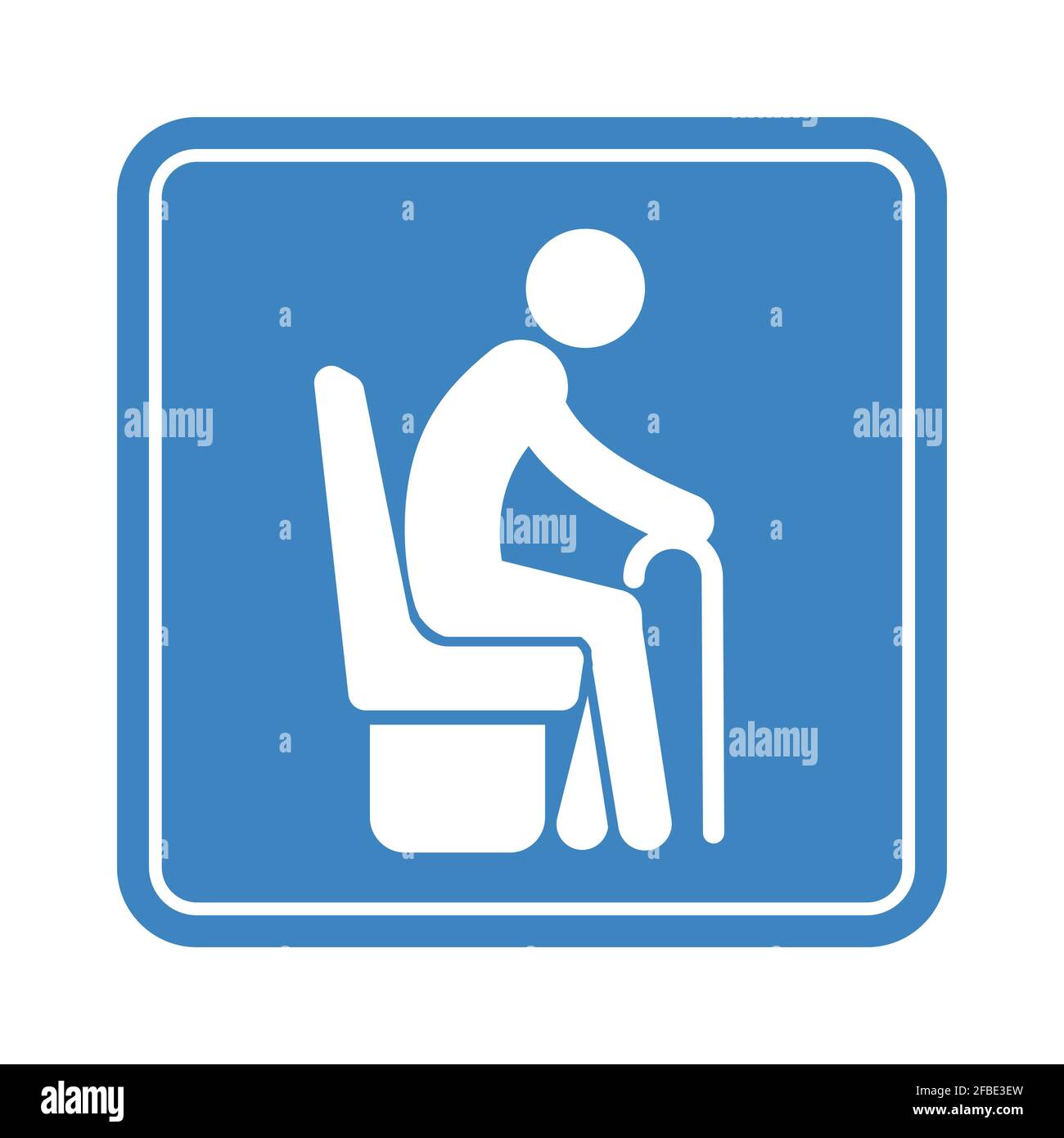 Sitting old man with a cane, detailed blue icon for public transport isolated on the white background Stock Vector