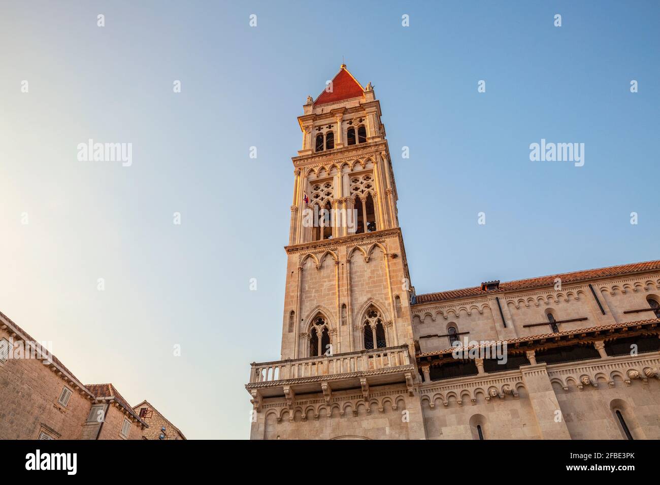 Croatia, Split-Dalmatia County, Trogir, Bell tower of Trogir Cathedral Stock Photo