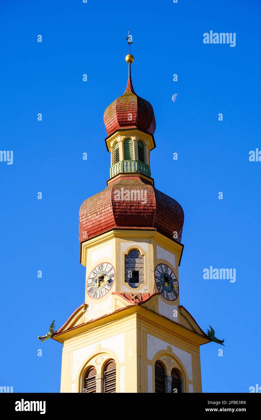 Spire of the Church of St Vitus, Fulpmes, Tyrol, Austria Stock Photo