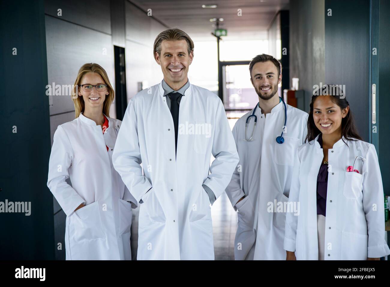 Multi-ethnic group of doctors at hospital Stock Photo