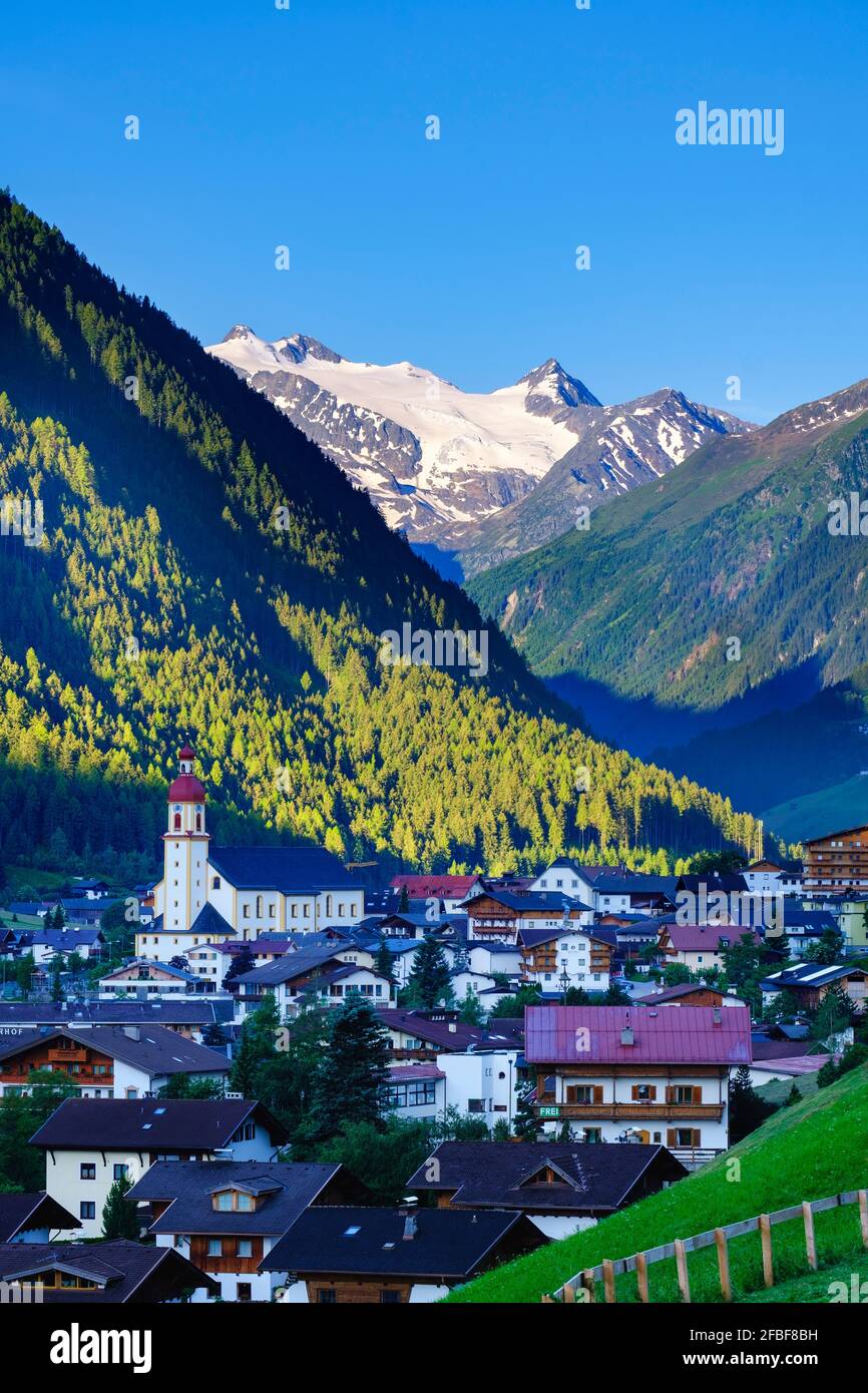 Neustift im Stubaital with Stubai Alps, Tyrol, Austria Stock Photo