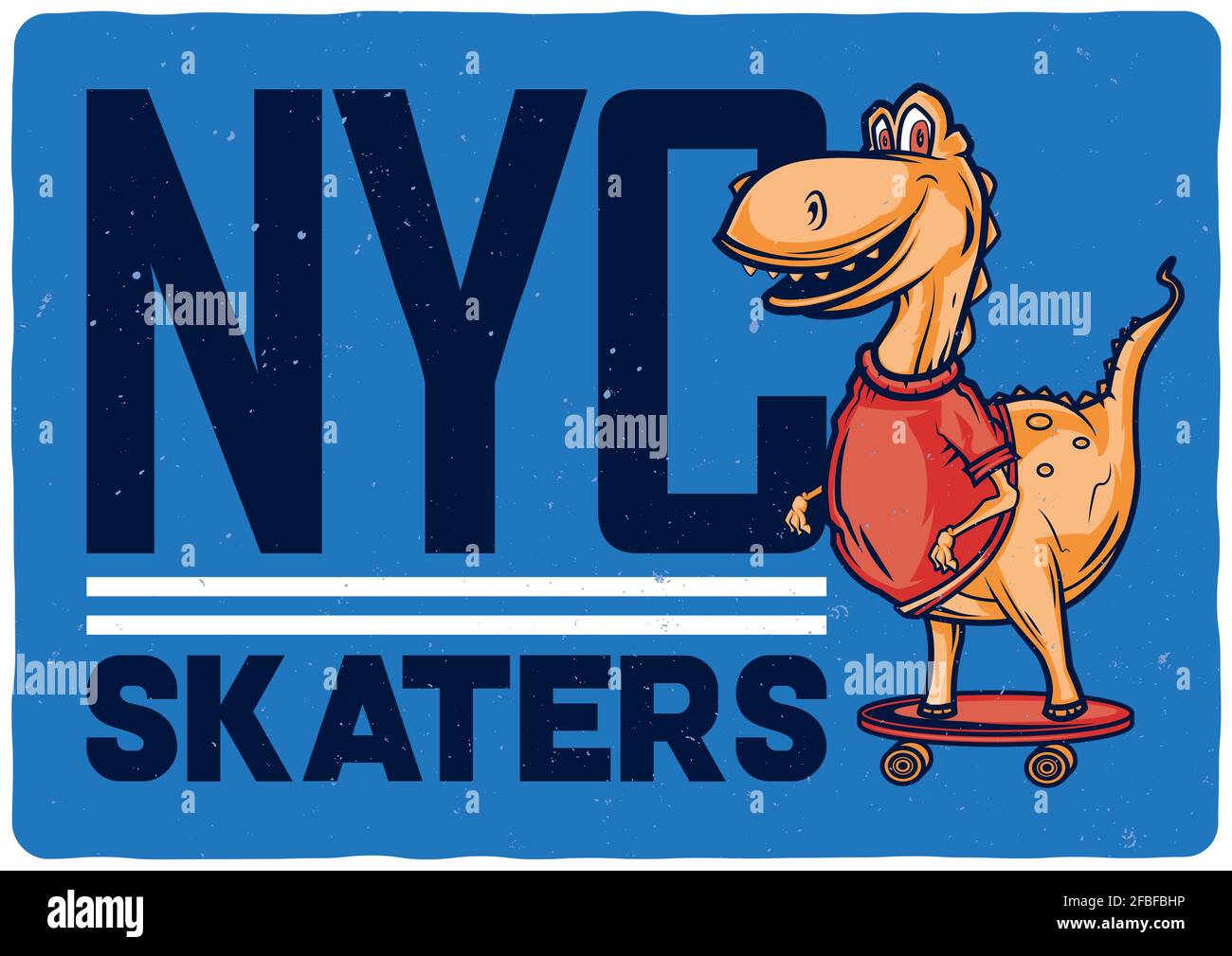 T-shirt or poster design with illustraion of dinosaur on the skateboard Stock Vector
