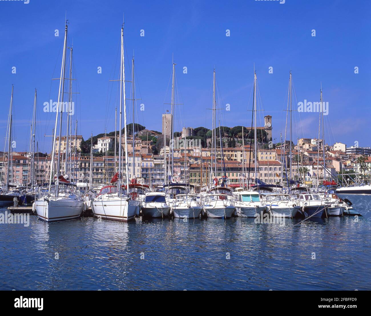 Traditional fishing boats in Old Harbour, Cannes, Côte d'Azur, Alpes-Maritimes, Provence-Alpes-Côte d'Azur, France Stock Photo