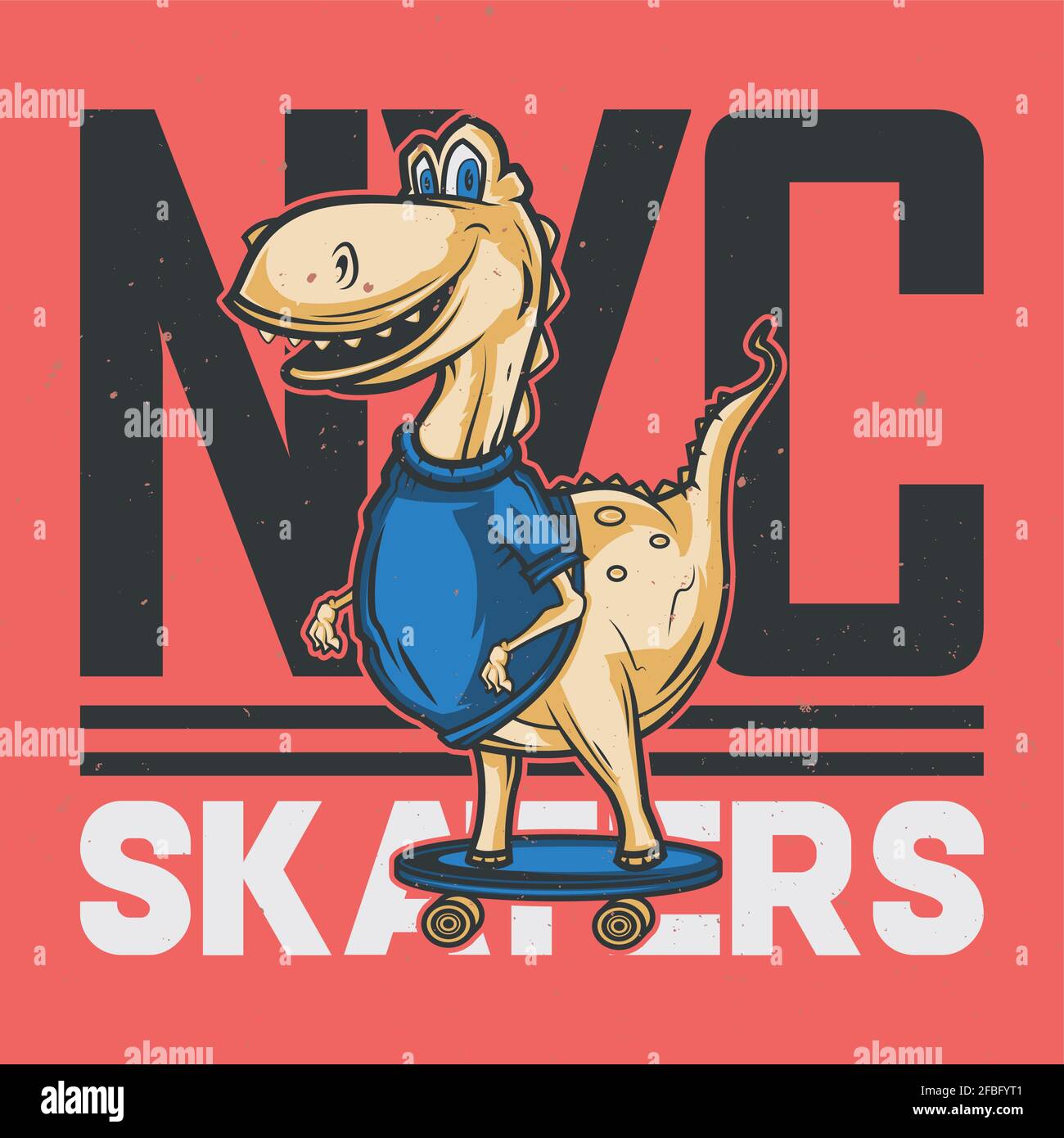 T-shirt or poster design with illustraion of dinosaur on the skateboard Stock Vector