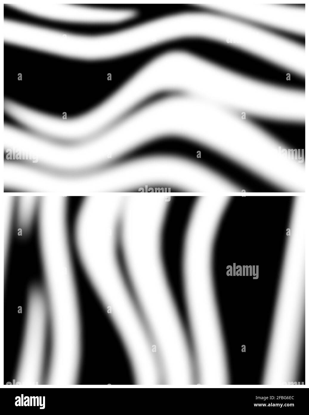 Two stylized vector illustrations of abstract shapes of light and shadow in the form of waves Stock Vector