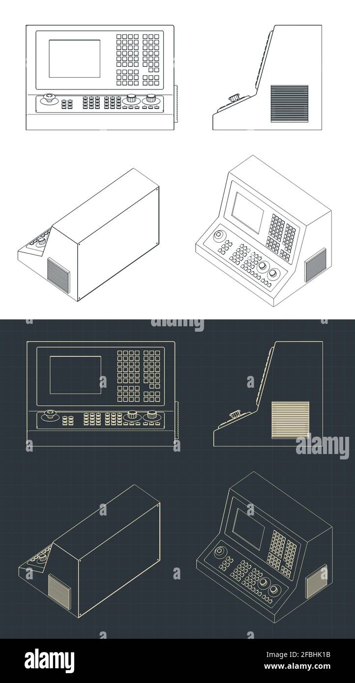 Stylized vector illustration of cnc machine control panel drawings ...