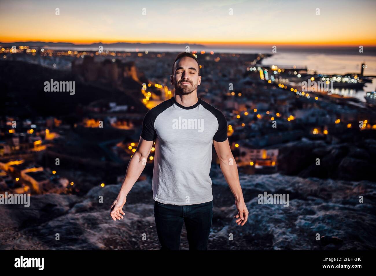 Sunrise landscape man standing hi-res stock photography and images - Alamy