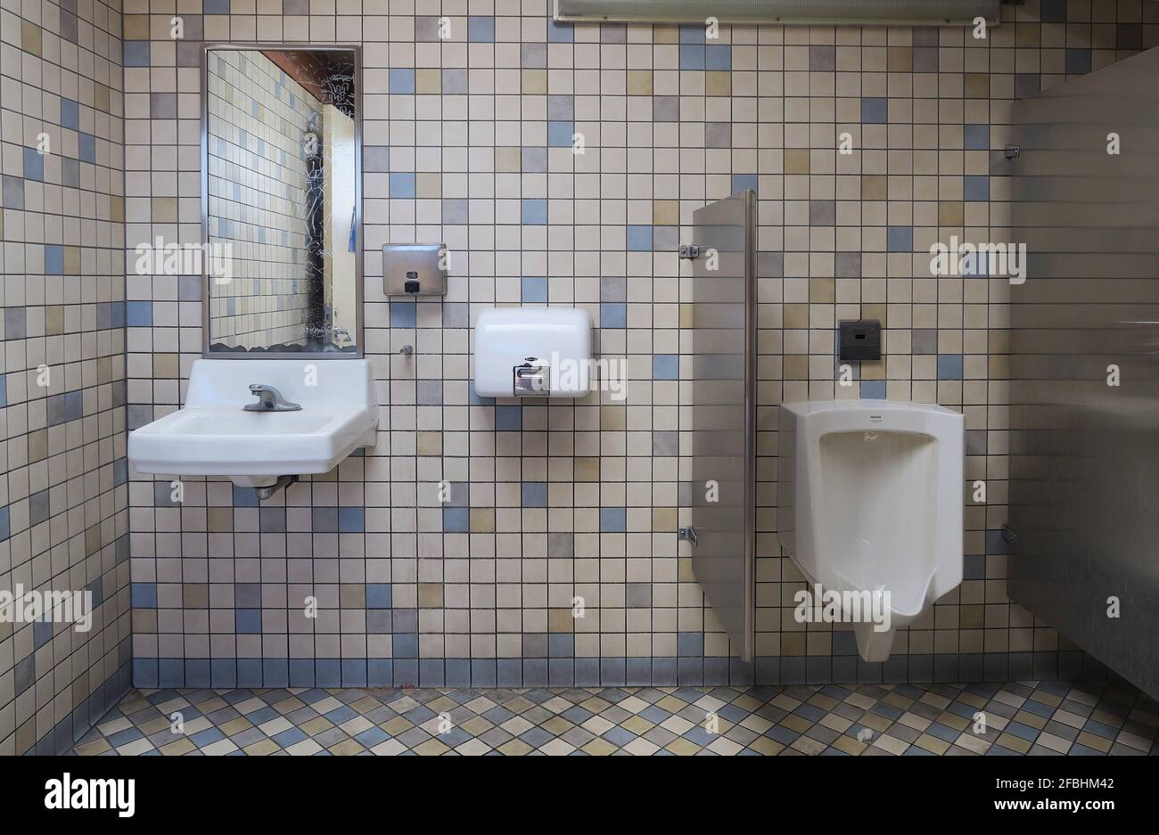 vacant men's bathroom at Coso Junction rest stop California off Highway 395 Stock Photo
