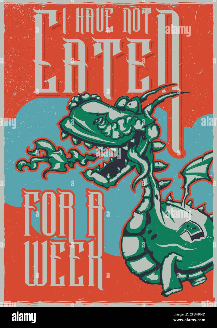 T-shirt or poster design with illustration of dragon Stock Vector