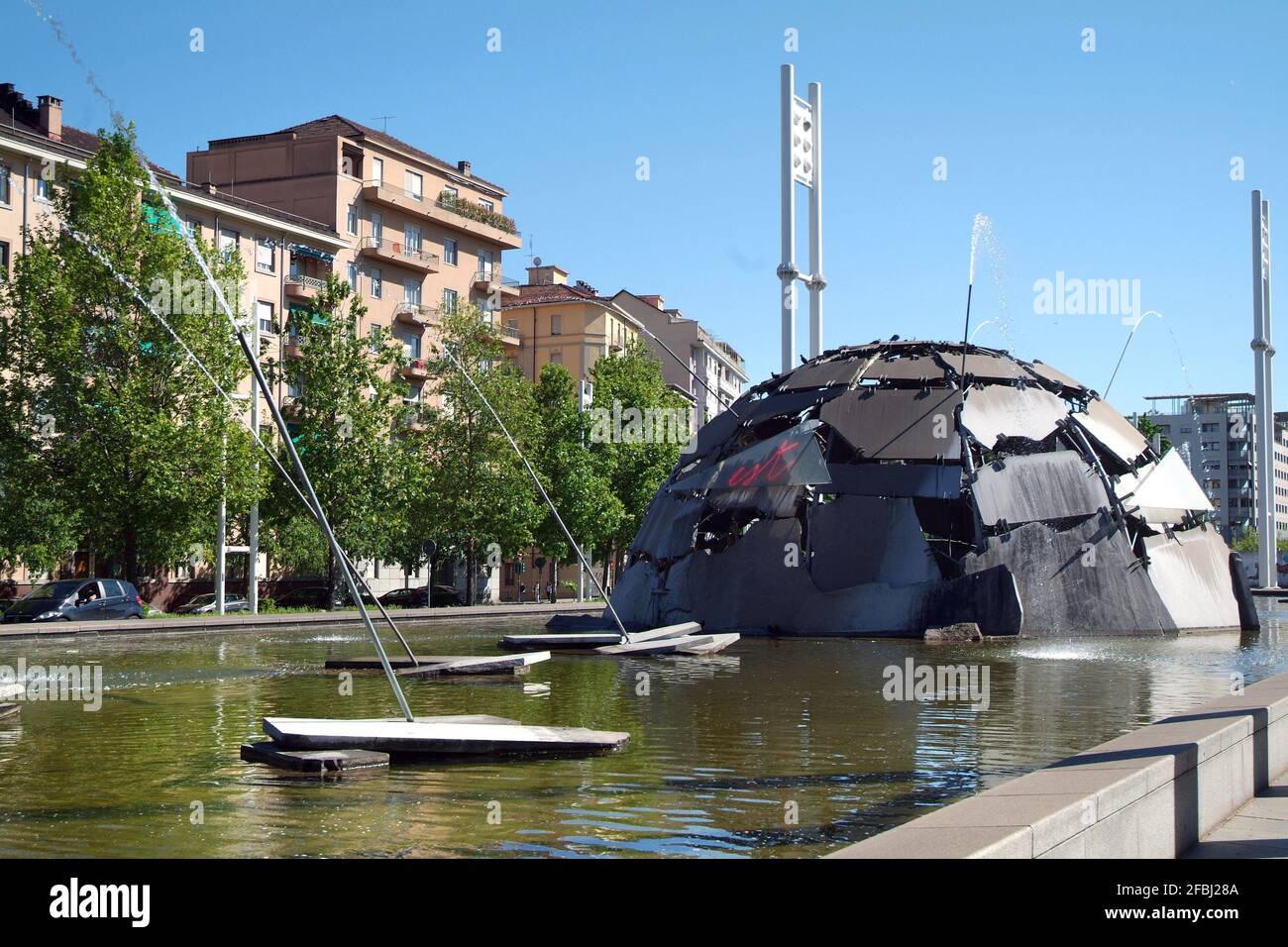 Turin, Piedmont/Italy-05/04/2014- The Fountain Igloo sculpture of the artist Mario Merz in San Paolo district. Stock Photo
