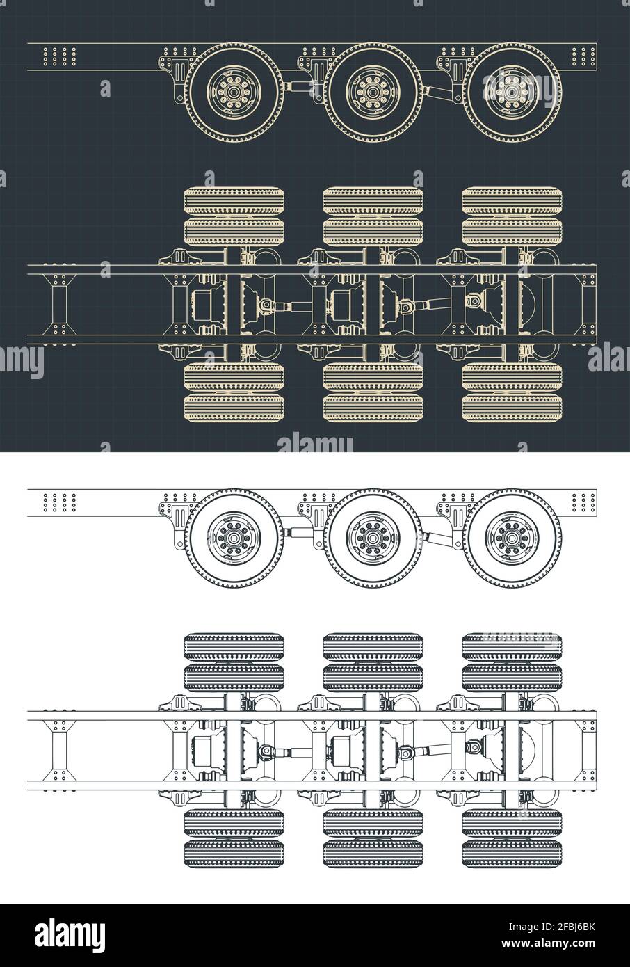 Stylized vector illustration of truck suspension systems blueprints