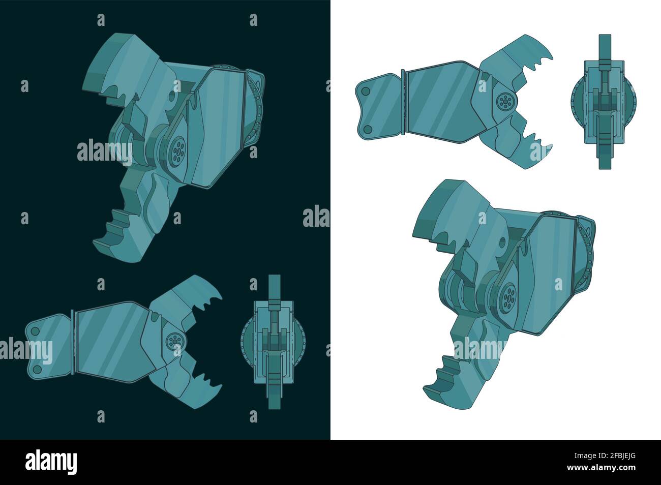 Stylized vector illustration of Demolition shear color blueprints Stock Vector