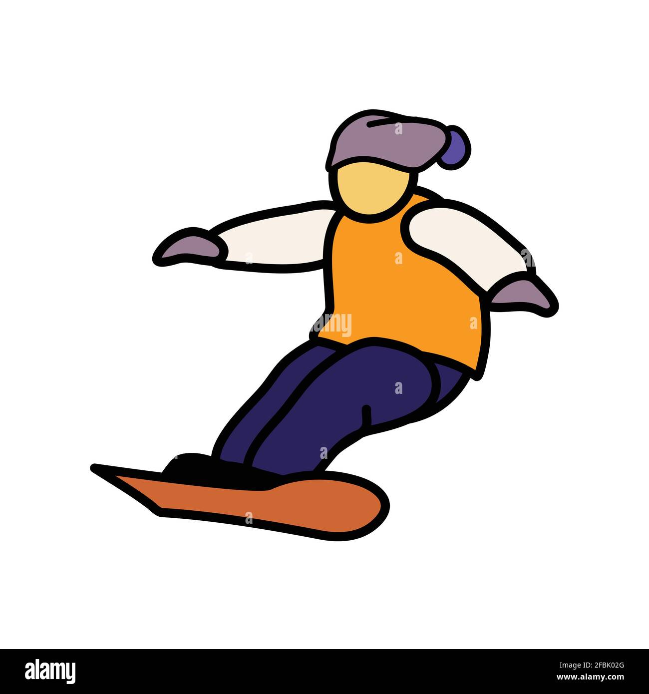 Ski cartoon characters, adults and children with skis & poles in a graphic line flat color style Stock Vector