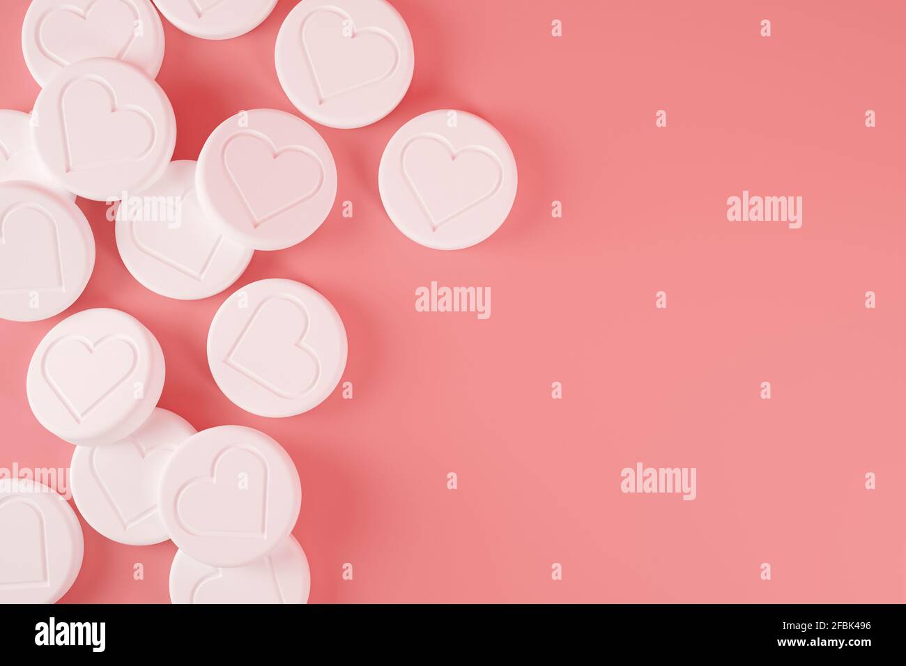Pills with social media likes 3D illustration Stock Photo