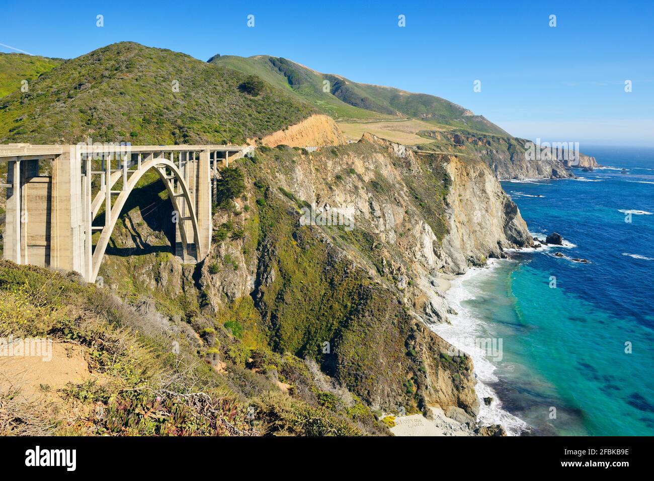 USA, California, Monterey, Bixby Creek Bridge on Cabrillo Highway Stock Photo