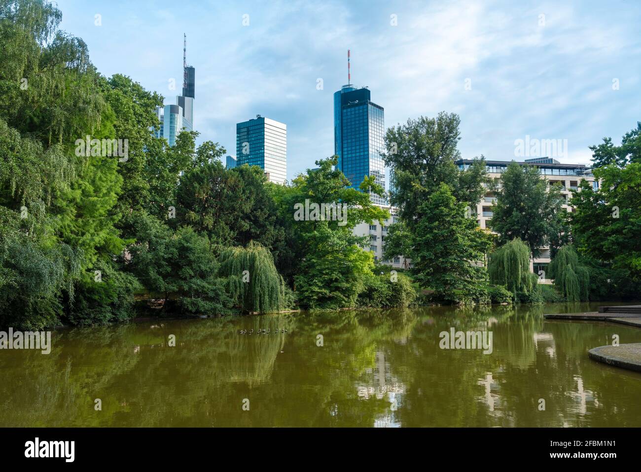 Germany, Hesse, Frankfurt, Green pond in Bockenheimer Anlage area of Wallanlagen park Stock Photo