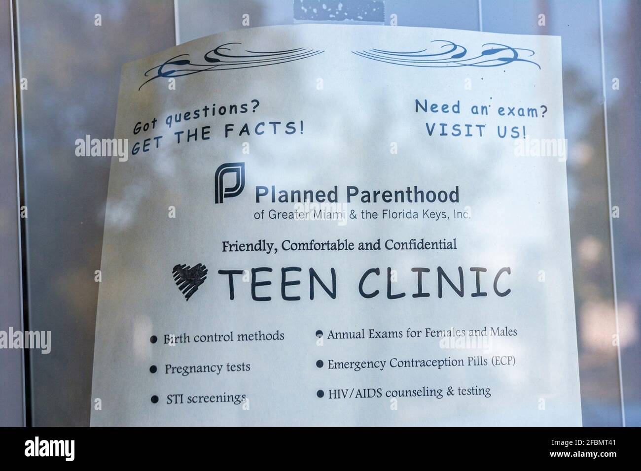 Miami Beach Florida,Planned Parenthood Teen Clinic,notice information birth control pregnancy counseling, Stock Photo