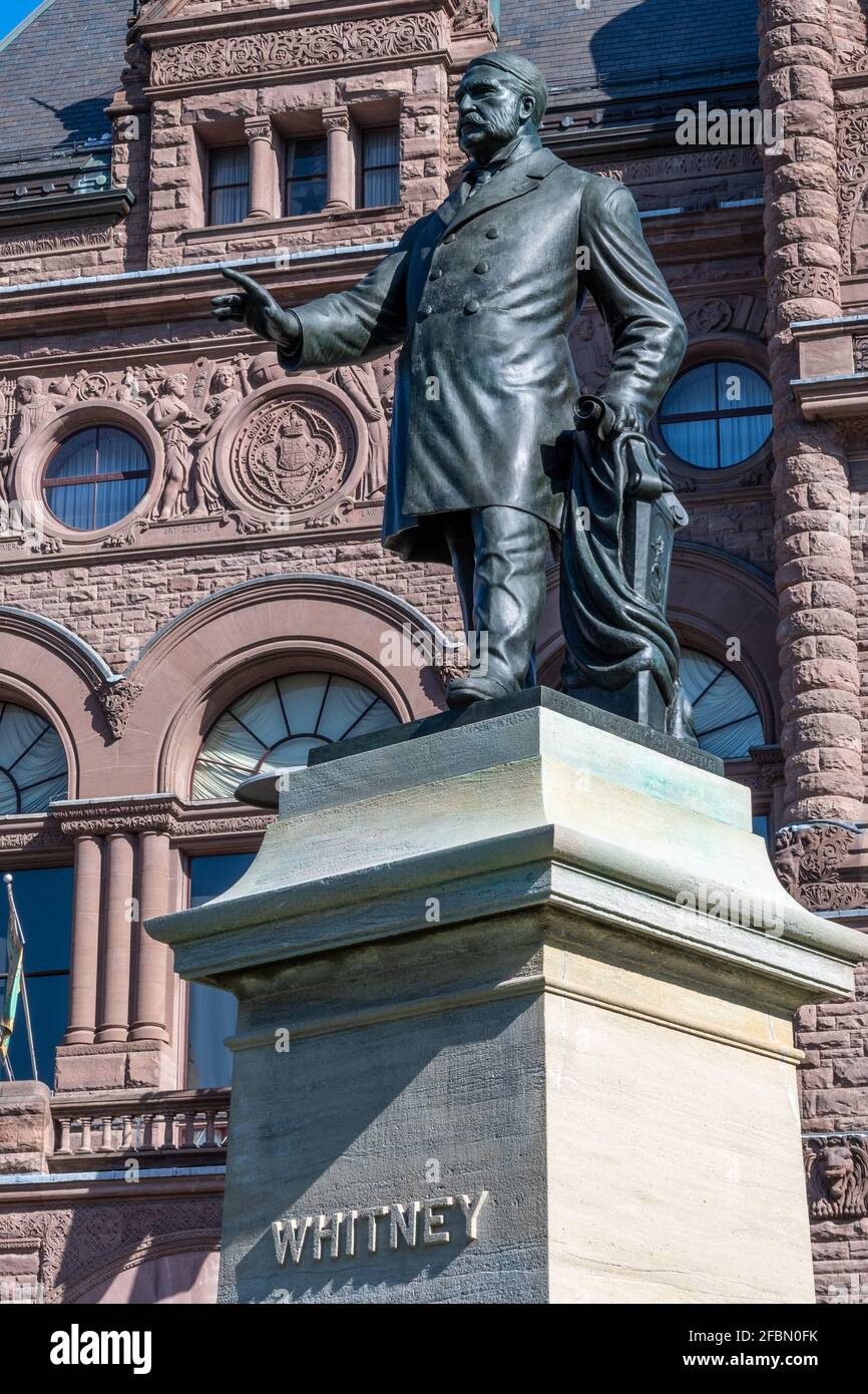 Sculpture or statue of  Sir James Pliny Whitney in Queen's Park by the Legislative Assembly Building of the Ontario Province, Canada Stock Photo